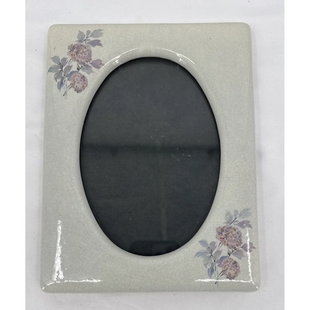 VTG‎ Ceramic Porcelain Floral Oval Picture Frame 9x6 Cottagecore Crackle Glaze